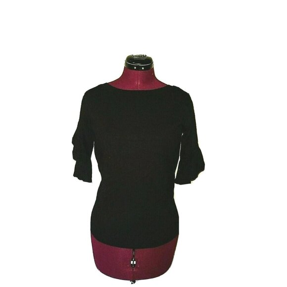 NY Collection Sweater Pullover Top Black Women Ruffled Short Sleeves Siz… - Picture 1 of 12
